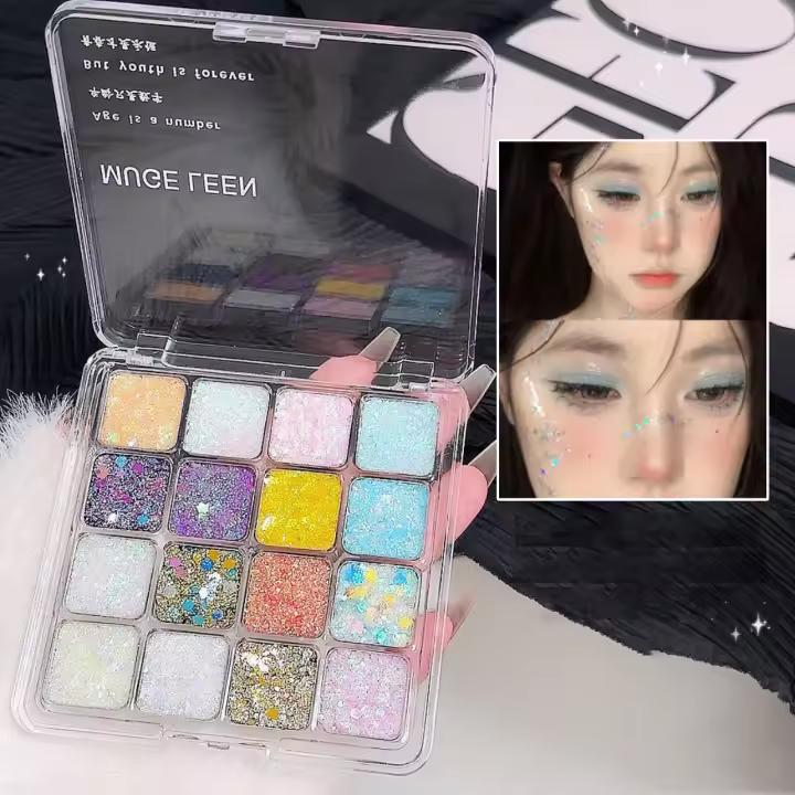 Paleta de Sombras de Ojos de Secuencias Brillantes Gel de Brillo Autoadhesivo para Pelo, Uñas, Cuerpo Belleza en Tonos Azul, Rosa, Amarillo - 1