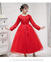Vestido de niña para otoño/invierno, estilo princesa, largo, con flores, para boda, fiesta, piano. - details 21
