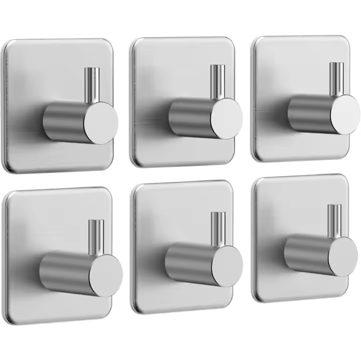 Ganchos Adhesivos para Pared de Acero Inoxidable Toalleros Autoadhesivos Extrafuertes para Baño Cocina Gris, 6 Piezas - 1