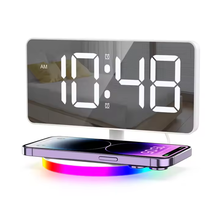 ORIA-reloj despertador Digital inalámbrico, estación de carga con luz nocturna de ambiente RGB, espejo LED, el más nuevo - 1