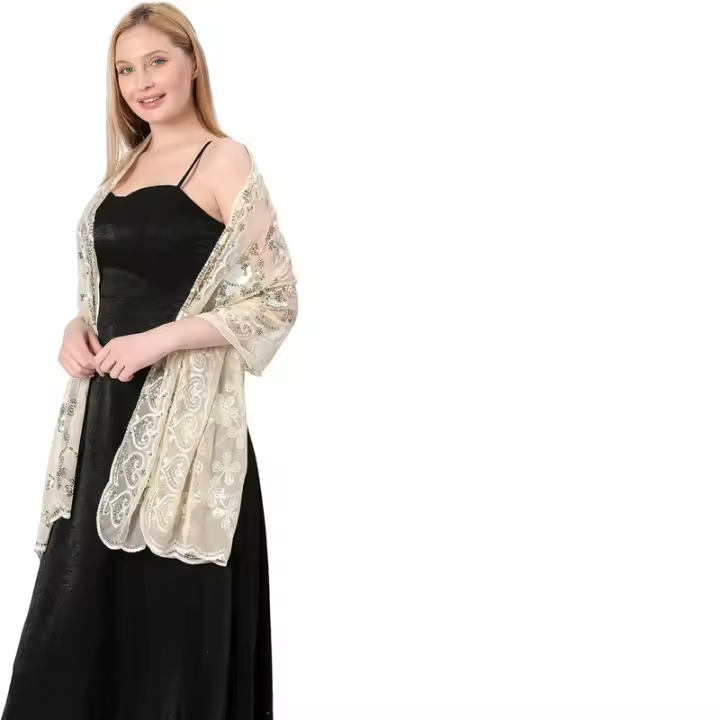 Mantón de mujer con lentejuelas de flores finas bordadas de color morado, utilizado para vestidos de novia y vestidos de noche. - 1