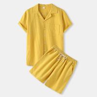 Camisa cómoda de manga corta con botones para hombre, camiseta de lino, conjuntos informales de verano - details 2