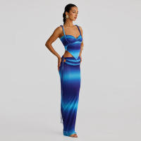 BUNO-Conjunto de 2 piezas fruncido con vendaje de gato extraño para mujer, sujetador con cuello cuadrado + faldas largas ajustadas, trajes de tendencia para fiesta en la playa y vacaciones de verano 2025 - details 3