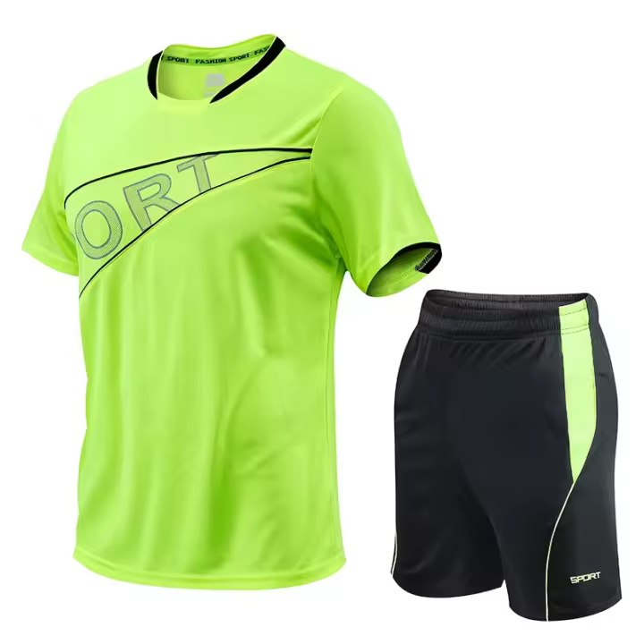 Pantalones cortos de manga corta para deportes al aire libre para hombre, conjunto de dos piezas, holgado, transpirable, de alta calidad - 1