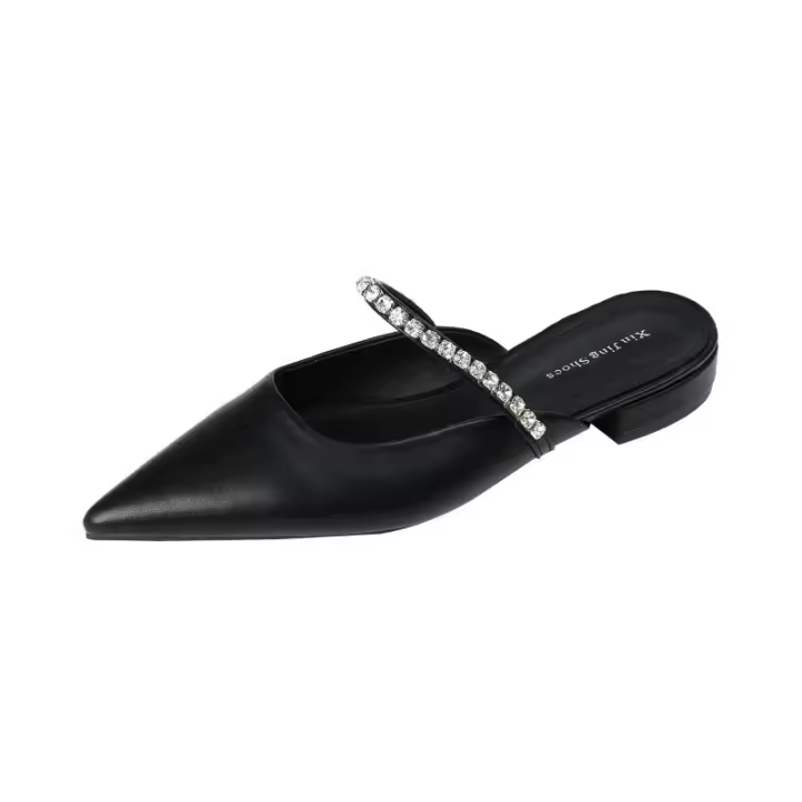 Zapatos planos puntiagudos con cadena de diamantes de imitación plateados - 1
