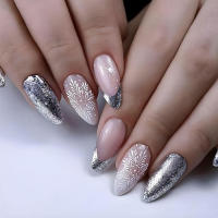 Uñas postizas rosas con decoración de brillo flash, uñas inofensivas con borde liso, salón de uñas para mujeres y niñas - details 3