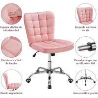 Silla de Oficina sin Reposabrazo Silla Oficina Tapizada de Cuero PU Silla con Ruedas Silla Ergonómica Base Metal Blanca - details 40