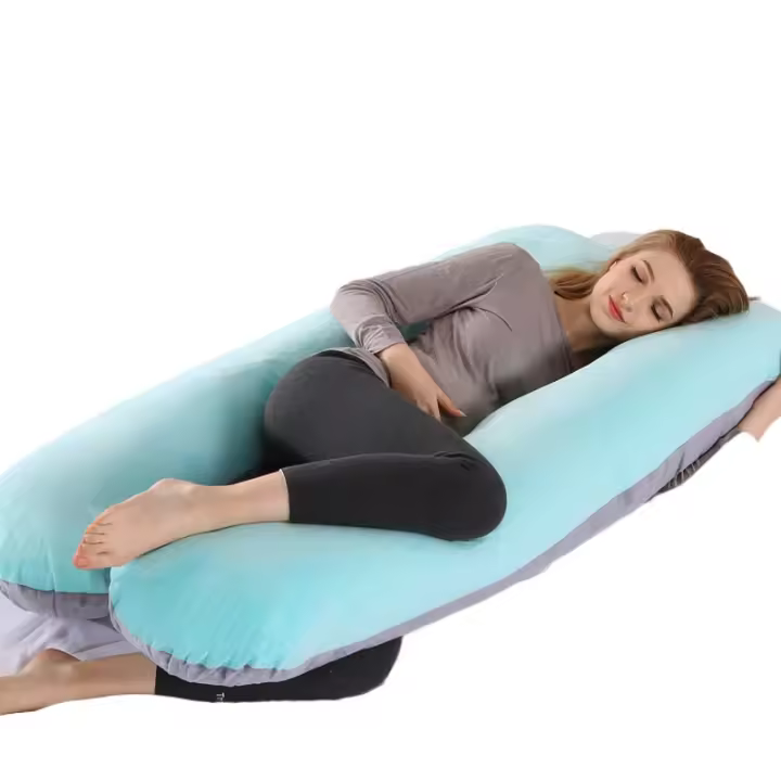 Almohada Multifuncional en Forma de U para Embarazadas, 100% de Algodón, Soporte para Espalda y Cintura, Ideal para Dormir - 1