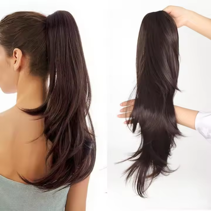 Peluca de cola de caballo con cordón en capas, extensión de cola de caballo con Clip, cola de caballo larga ondulada y recta, postizo de cola de poni Natural falso para fiesta - 1