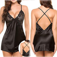 Vestido de seda de hielo Sexy para mujer, suave y cómodo camisón de encaje, lencería caliente - details 6