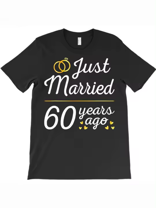 Camiseta de Aniversario de Boda de 60 Años Cuello Redondo Manga Corta Algodón Suave y Cómodo - 1