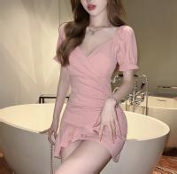 Vestido de Manga Abullonada Sexy Escote en V Falda Ligera que Cubre la Cintura Moda de Mujer 2023 - details 0