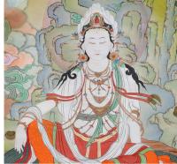 Cuadro de pared tradicional Nanhai Guanyin Tangka Xizang, imitación pintada a mano, Mural decorativo tibetano para sala de estar y hogar - details 1