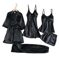 Conjunto de Dormir de Satén para Mujeres de 5 Piezas Bata de Casa ENCE, Monos de Noche, Chaleco, Pantalones - details 12