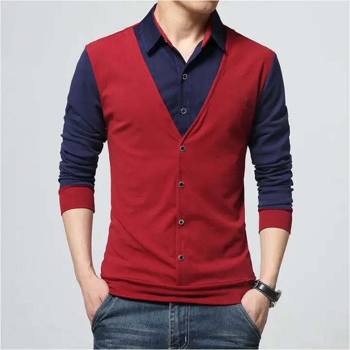 Caumanl-Camiseta de manga larga para hombre, ropa de diseño falso, fresca, informal, talla europea, Otoño, 2024 - 1