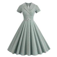 Elegante Vestido Midi Retro con Cuello en Lazo de Cintura Alta Estilo Rockabilly a Cuadros para Mujeres Otoño Vestido Elegante Cinturado - details 2
