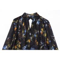 Vestido Bohemio de Manga Larga y Suelto con Estampado Floral Cuello Alto, Mangas Aretes, Perfecto para Primavera y Verano - details 1