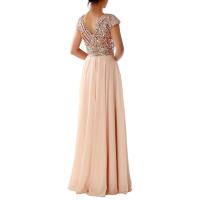 2022 nueva moda mujer señora fiesta de noche lentejuelas cuello en V largo novia sirena sin mangas A-line cola Maxi vestido - details 4