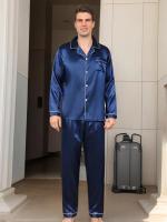 Conjunto de Pijama de Seda para Hombres Ropa de Dormir de Manga Larga Pijama de Satén para Dormir en Casa Talla Grande Disponible Ropa de Olla para Hombres - details 7