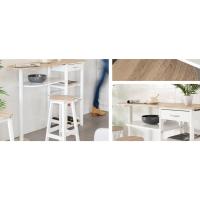 Conjunto de Mesa Alta y 2 Taburetes con 1 Cajón, 2 Estantes, Cesta extraíble y Botellero para Cocina de Madera Blanco y Natural de 120x89x37 cm - details 5