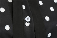 Polka dot print women summer short sleeve striped bow elegant vintage 50s party dress - details 6