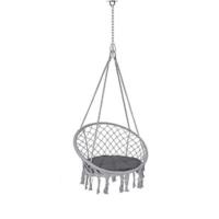 Silla Colgante Exterior con Flecos, Silla Hamaca Columpio de Algodón con 2 Cojines, Barra Separadora de Madera, Hamaca Portátil para Interior y Exterior, Gris - details 13