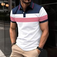Camisa polo informal para hombre 2025, botón de solapa, camiseta versátil de rayas horizontales de negocios - details 1