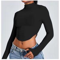 Top de entrenamiento de manga larga para mujer, diseño con orificio para el pulgar, Top de cuello alto con corte deportivo ajustado - details 15