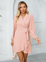 Elegante Vestido Corto para Mujer con Cuello en V Color Sólido Manga Larga - details 3