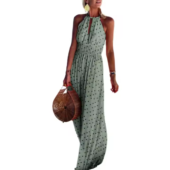 Vestido largo bohemio con estampado Floral para mujer, traje elegante sin mangas con cuello Halter y espalda descubierta, para fiesta y primavera, 2024 - 1