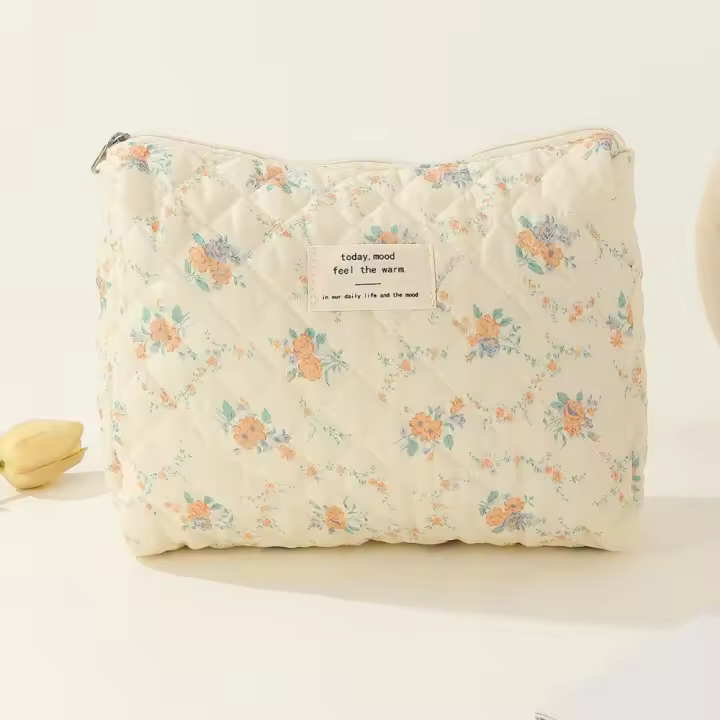 Bolsa de Cosméticos de Algodón Floral de Gran Capacidad Bolso de Viaje Portátil para Damas - 1