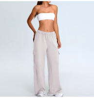 Otoño Invierno nuevo Yoga mujeres elástico de cintura alta pierna recta deportes Casual acampanado Cargo Fitness pantalones largos - details 25