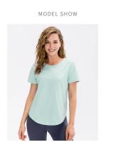 Camiseta deportiva lisa de manga corta para mujer, Top holgado para Fitness, camiseta de gimnasio - details 3