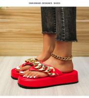 Sandalias de cadena con chanclas de verano a la moda para mujer, nuevas zapatillas de exterior con punta redonda y parte inferior gruesa de talla grande - details 2