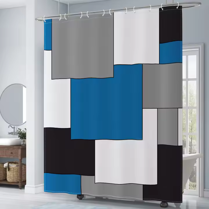 Cortina de ducha – Rectángulo cuadrado – 180 x180 cm – Lavable – Antimoho – con 12 anillas – Rojo Gris Negro Blanco - 1