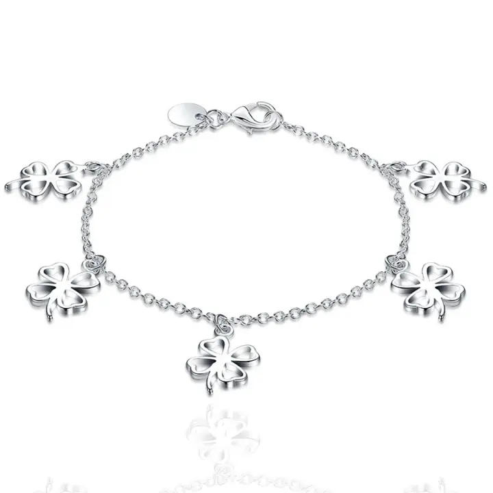 Pulsera con colgante de hierba de la suerte para mujer, trébol de cuatro hojas, Plata de Ley 925, joyería de moda - 1