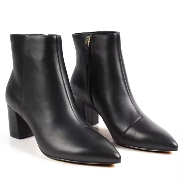 Botas cortas de cuero con cremallera del fabricante de botas de alta calidad, botines de tacón grueso para mujer - 1