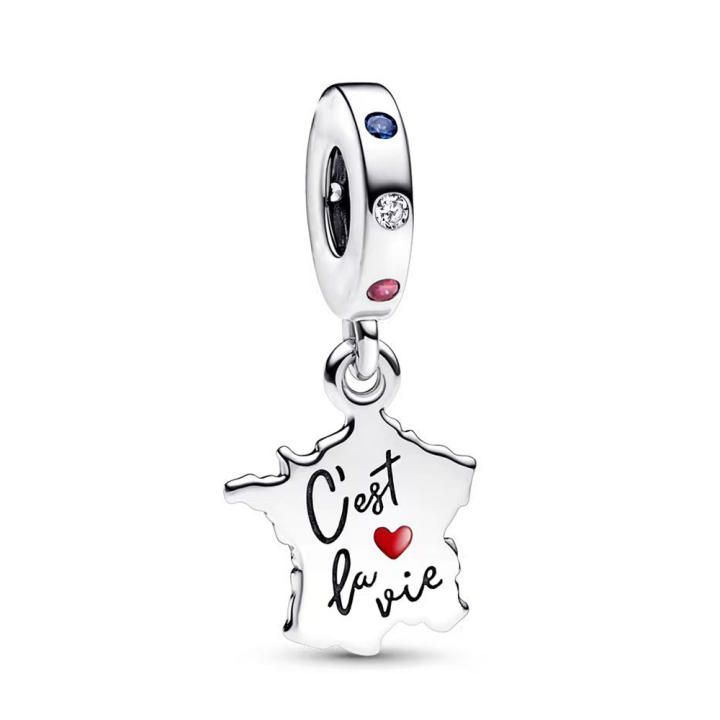 Women's heart-shaped sterling silver bracelet, French romantic pendant, jewelry beads