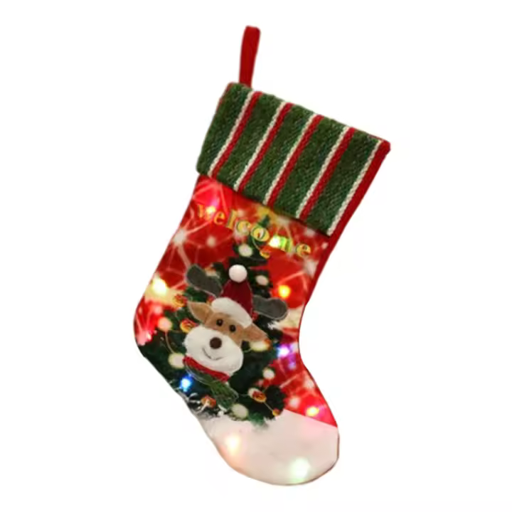 Calcetines navideños con luces LED Diseño de elementos navideños Media grande Decoración colgante Regalo para árbol de Navidad Pared de chimenea - 1