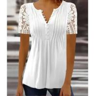 Verano primavera nueva mujer suelta y cómoda Casual cuello en V blusa estampada ral camisa de moda de manga corta - details 0