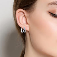 Pendientes de aro para mujer, Plata de Ley 925, líneas geométricas, estrellas y luna, pendientes para mujer, regalos de joyería - details 1