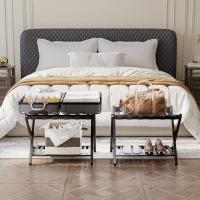 portaequipajes, plegable para maleta bambú con estante almacenamiento para habitación, dormitorio, hotel, servicio pesado (negro) - details 2