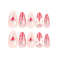 24 PCs Uñas Postizas De Forma Almendrada Para Día De San Valentín Con Nudo De Perla Y Amor 1 Archivo Y 1 Pegamento De Gelatina - details 3