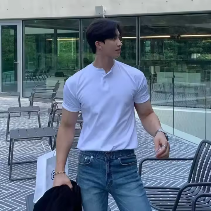 Polo de manga corta para hombre, estilo americano, retro, elástico, rasgado, musculoso, Fiers, deportivo, top casual - 1