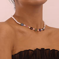 Collar de perlas de cristal con flores coloridas para mujer, collar corto geométrico de moda - details 1