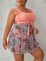 Nuevo conjunto de traje de baño de una pieza estilo falda adelgazante y conservador con cubierta sin espalda ajustada de talla grande para mujer - details 4