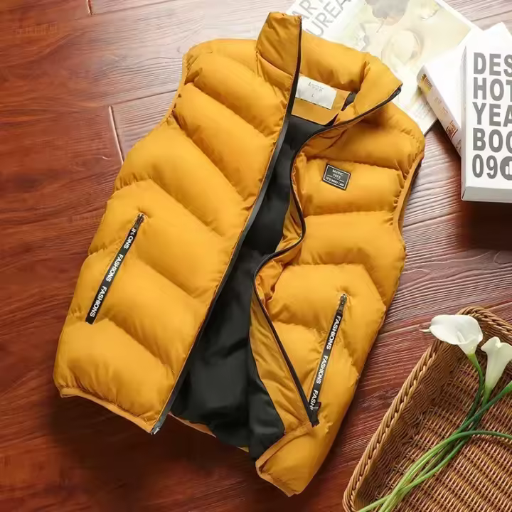 Chaqueta de Invierno Hueca Sin Mangas Abrigo Cálido para Hombres A Prueba de Viento, Color Sólido, Novedad 2025 - 1