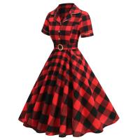 2025 nuevas mujeres Vintage a cuadros con bolsillo Rockabilly cola fiesta de té 1950s Swing Otoño Invierno vestido de manga corta - details 18