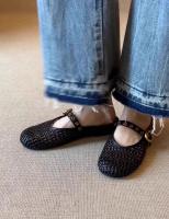 Sandalias Planas Retro Tejidas para Mujer 2025 Cómodas y Ligeras con Hebilla de Metal - details 5