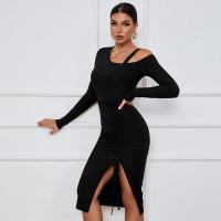 Vestidos de punto para mujer Vestido midi de manga larga con hombros descubiertos y abertura en promoción elegante y elegante - details 8